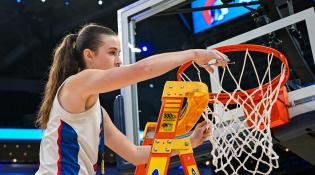 Girls Basketball Cutting the Net