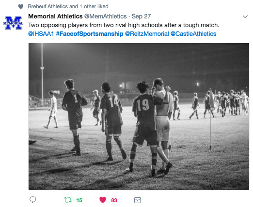 A Twitter post from Memorial Athletics reading: Two opposing players from two rival high schools after a tough match.