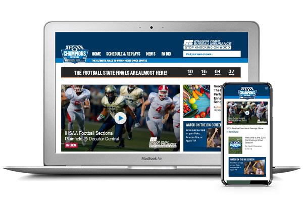 A laptop and cell phone display examples of the IHSAAtv.org website.