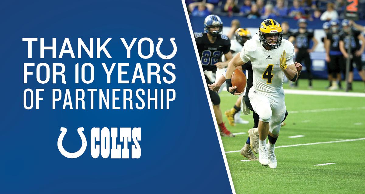 Header with Colts logo and text: Thank you for 10 years of partnership.