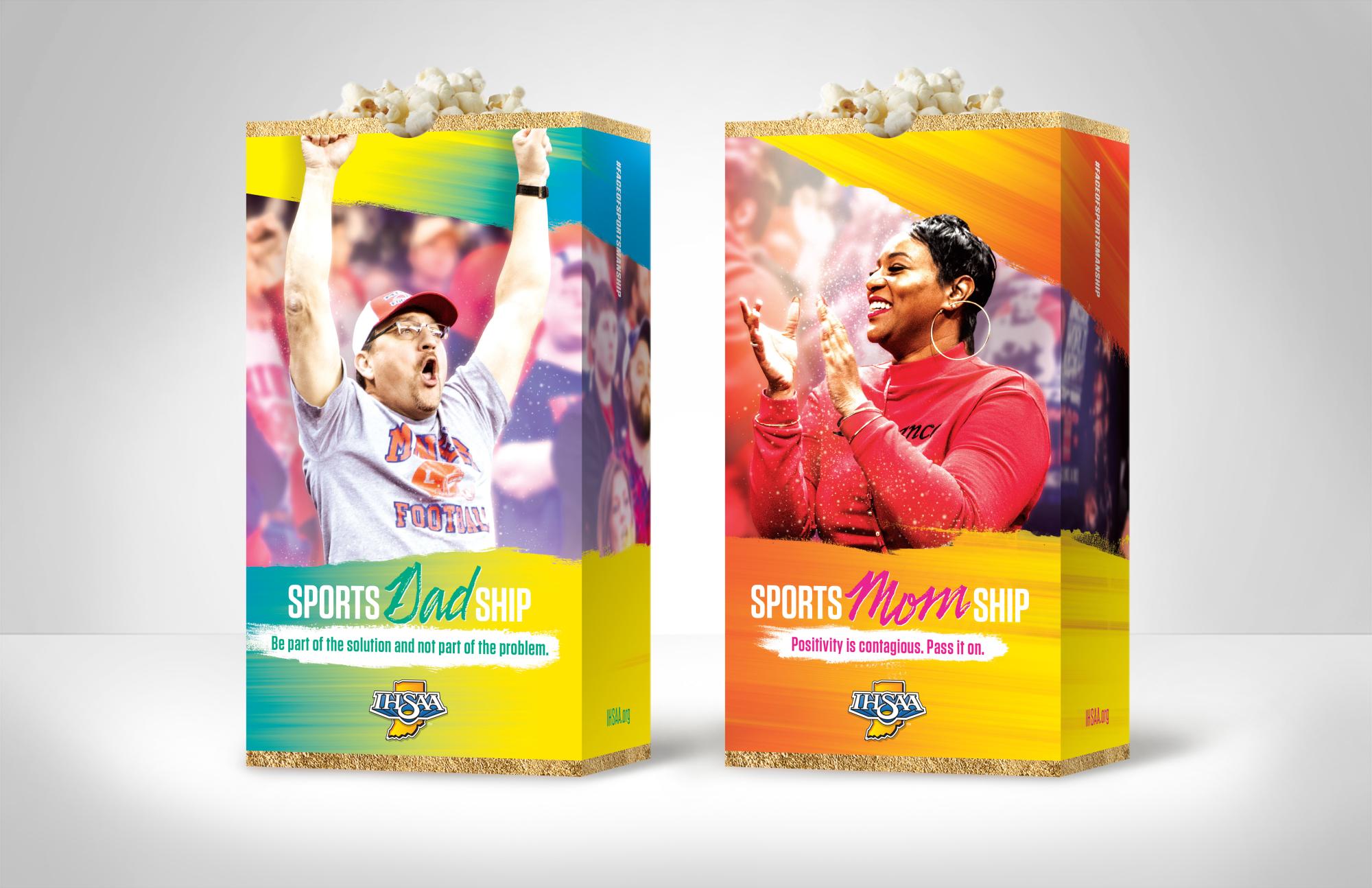 Examples of IHSAA sportsmanship popcorn bags.