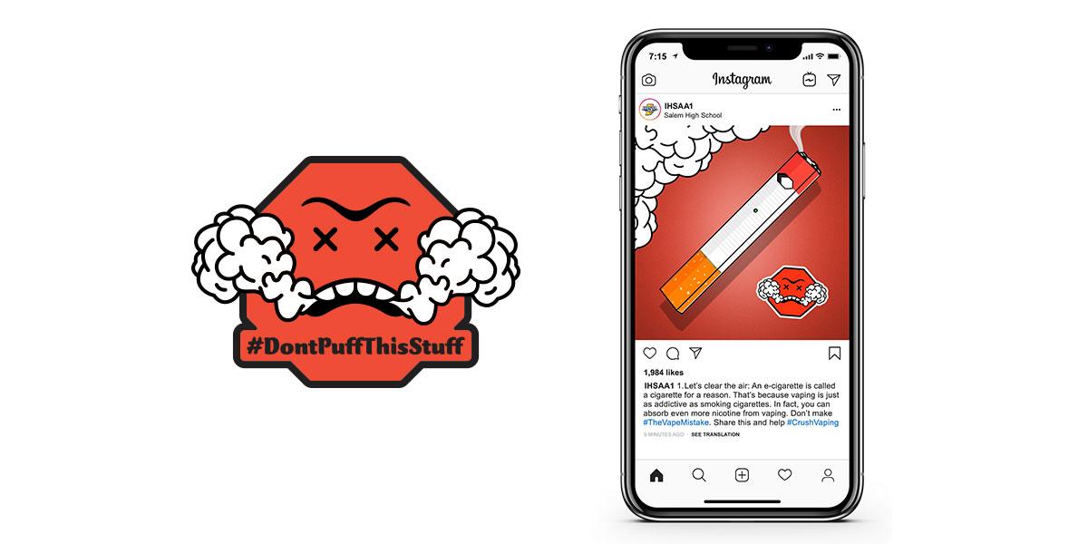 Vaping prevention campaign logo with social media examples.