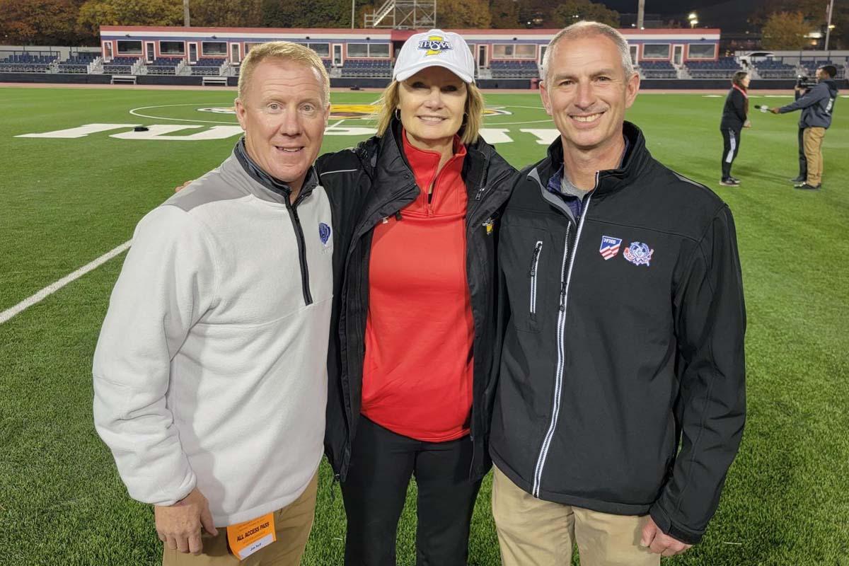 Image of the new Assistant Commissioner of the IHSAA, Janie Ulmer, with soccer tournament directors.