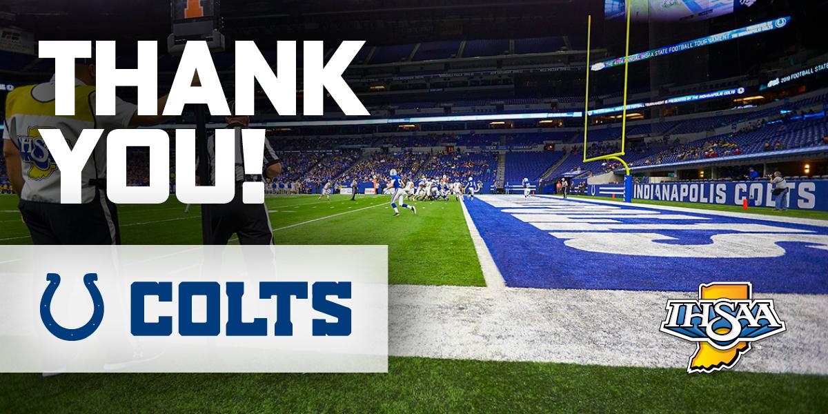 Header image of Lucas Oil Stadium with Colts logo and text: Thank you!