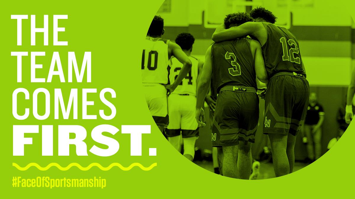 Image of team players during a game, with text: The team comes first.