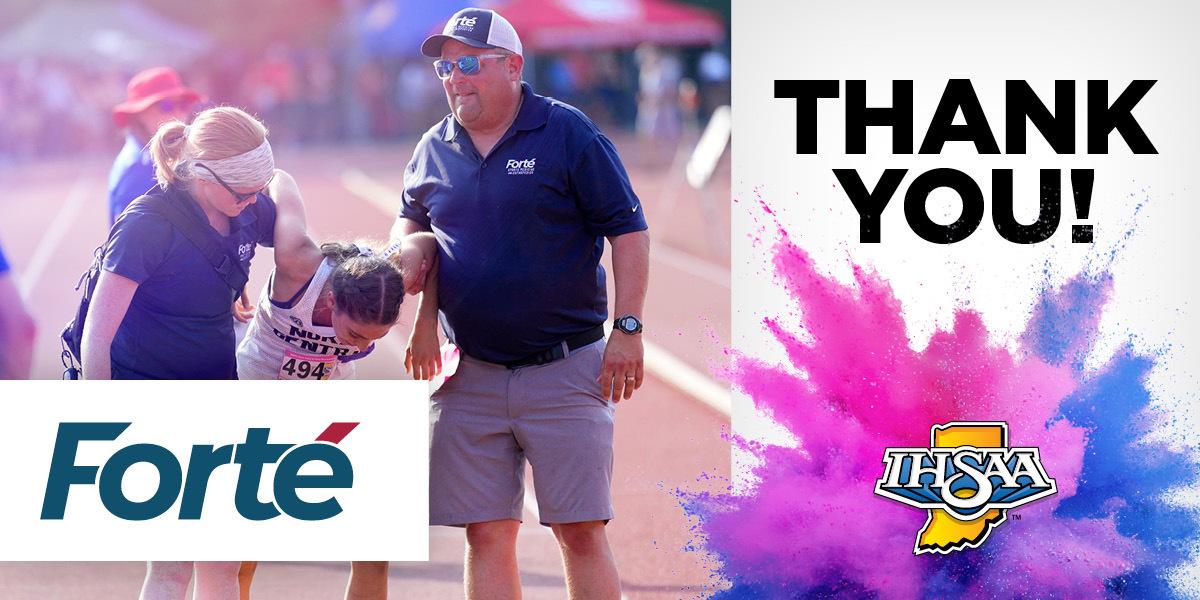 Header image of Fortè staff assisting a student-athlete, with text: Thank you!