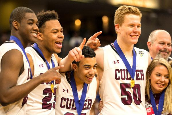 A group photo of the 2018 IHSAA boys basketball state champions: Culver Academies.