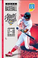 2021-22 Boys Baseball Finals Program featuring a boy swinging a baseball bat.