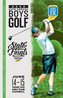 2021-22 Boys Golf Finals Program featuring a boy swinging a golf club.