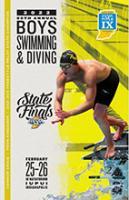 2021-22 Boys Swimming and Diving Finals Program featuring a boy diving into the pool