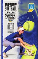 2021-22 Girls Softball Finals Program featuring a catcher in the act of catching a softball.